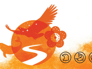 Orange Graphic with icons to represent Indigenous Peoples