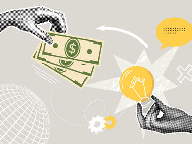 Trendy halftone business concept collage. Idea concept, favorable conditions, financial profit. Trendy modern retro illustration. Business concept, financial planning.